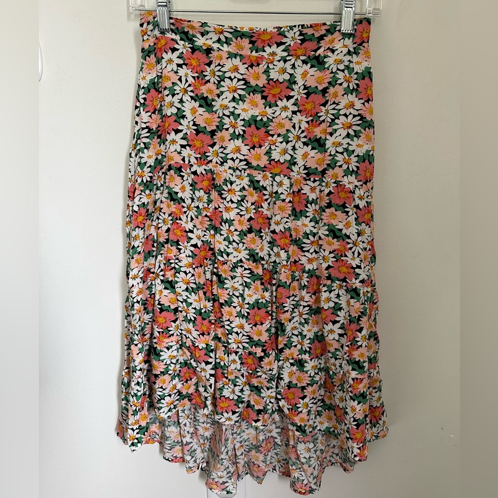 PrettyGarden Pink and Orange High-Low A-Line Midi Skirt